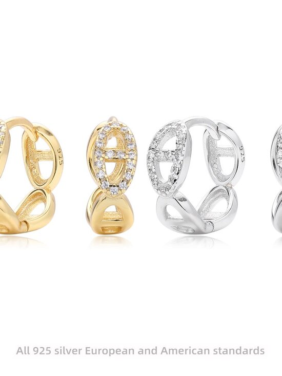 Mariner Link Huggie Style Earrings - 18k White Gold Plated Sterling Silver - Picture 6 of 7